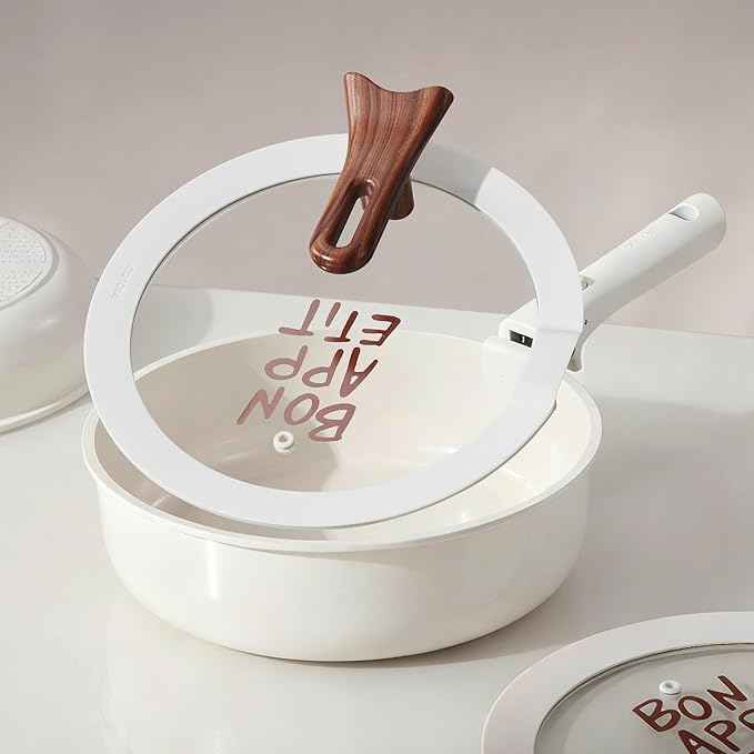 CAROTE 18Pcs Ceramic Cookware Set with Detachable Handle, Pots and Pans Set Non Stick, Non Toxic Kitchen Cooking Sets with Stand-Up Lid, PFAS and PFOA Free, Oven Safe, Induction Ready, Cream White