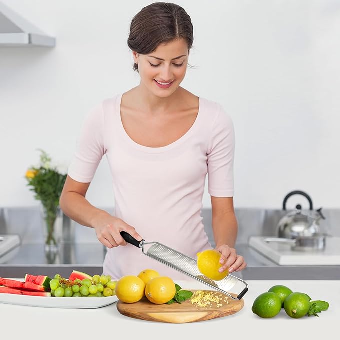 Premium Lemon Zester Grater,Kitchen Tool for Parmesan Cheese, Lemon, Ginger, Garlic, Nutmeg, Chocolate, Vegetables, Fruits,Sharp Stainless Steel Blade,Dishwasher Safe (Black)