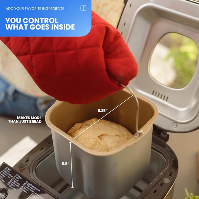 Automatic Bread Maker – Compact Home Bread Machine with 15+ Settings, Viewing Window & Adjustable Crust Control – 2lb Capacity Non-Stick Pan – Stainless Steel