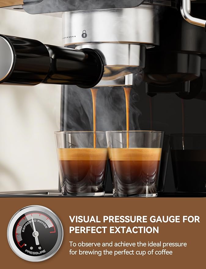 SUMSATY Espresso Machine 20 Bar Espresso Maker with Milk Frother Steam Wand, Professional Expresso Machine for Home Cappuccino & Latte Maker, Retro Coffee Maker with 61oz Water Tank, Black