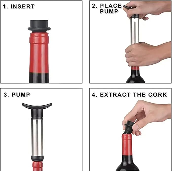 Wine Stopper 4 SET Bar Household Stainless Steel Red Wine Stopper Vacuum Pump