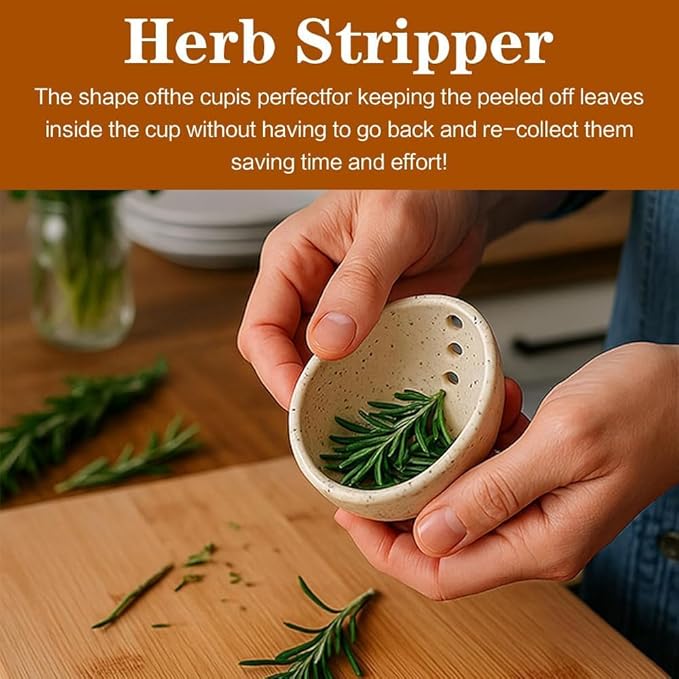 Premium Herb Stripper Bowl,2025 New Pottery Herb Stripper Bowl With Various Hole Sizes,Efficient Herb Peeling Cup For Salads Cooking,Pottery Kitchen Tool For Meal Prep (White)