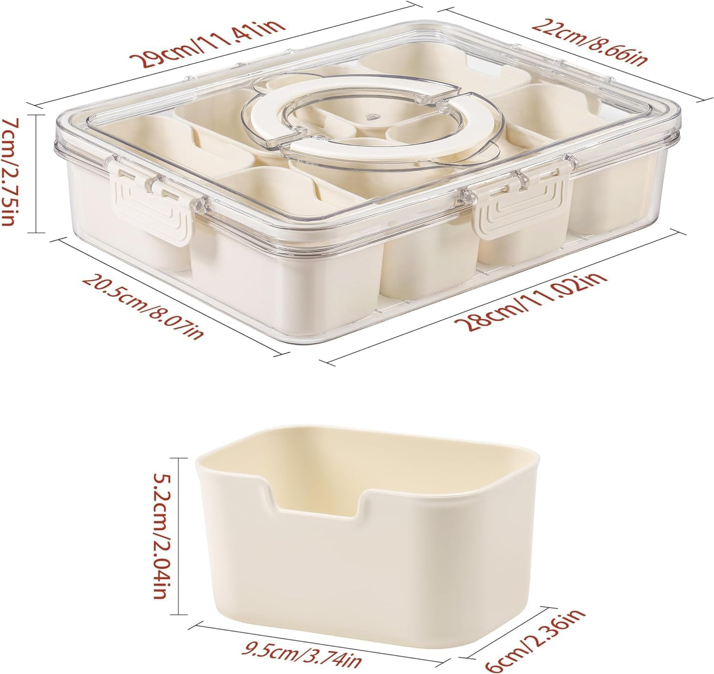 Snack Box Container, Divided Serving Tray with Lid and Handle Snackle Box Container, Snack Organizer for Adults Fruit, Veggie, Perfect for Party, Entertaining