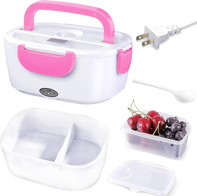 INVODA Lunch Box Food Heating Lunch Hot Box Portable Insulated Bento Box Electric Lunch Container for Office Travel Home 110V (Pink)
