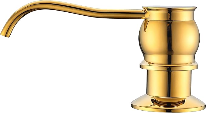 Built in Deck Mount Liquid Lotion Kitchen Countertop Metal Soap Dispenser, Gold Brass Dispenser Pump with 500ml (17oz) High Capacity Bottle