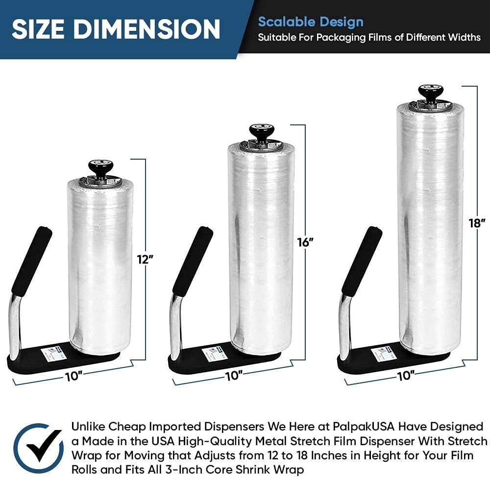 New! PalPak300 BACKSAVER - Best Selling Stretch Film Dispenser with Extended Handle, Industrial Strength for Packing Wrap, Holds 14"-20" Rolls with Adjustment Furniture, Boxes & Pallets (6 Pack)