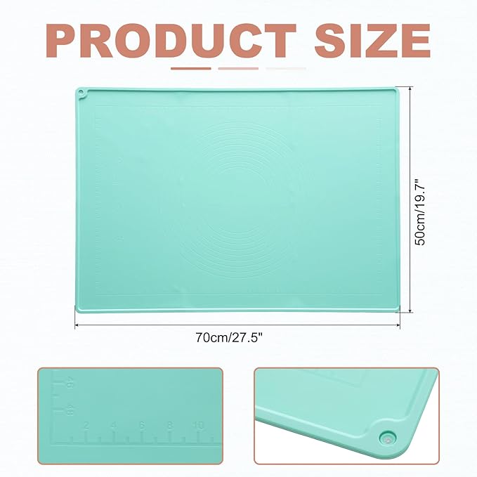 uxcell Silicone Pastry Mat, 27.5" x 19.7" Silicone Baking Mat with Measurements, Non-Stick Dough Rolling Mat for Making Pastry Cookies Bread Pizza Green