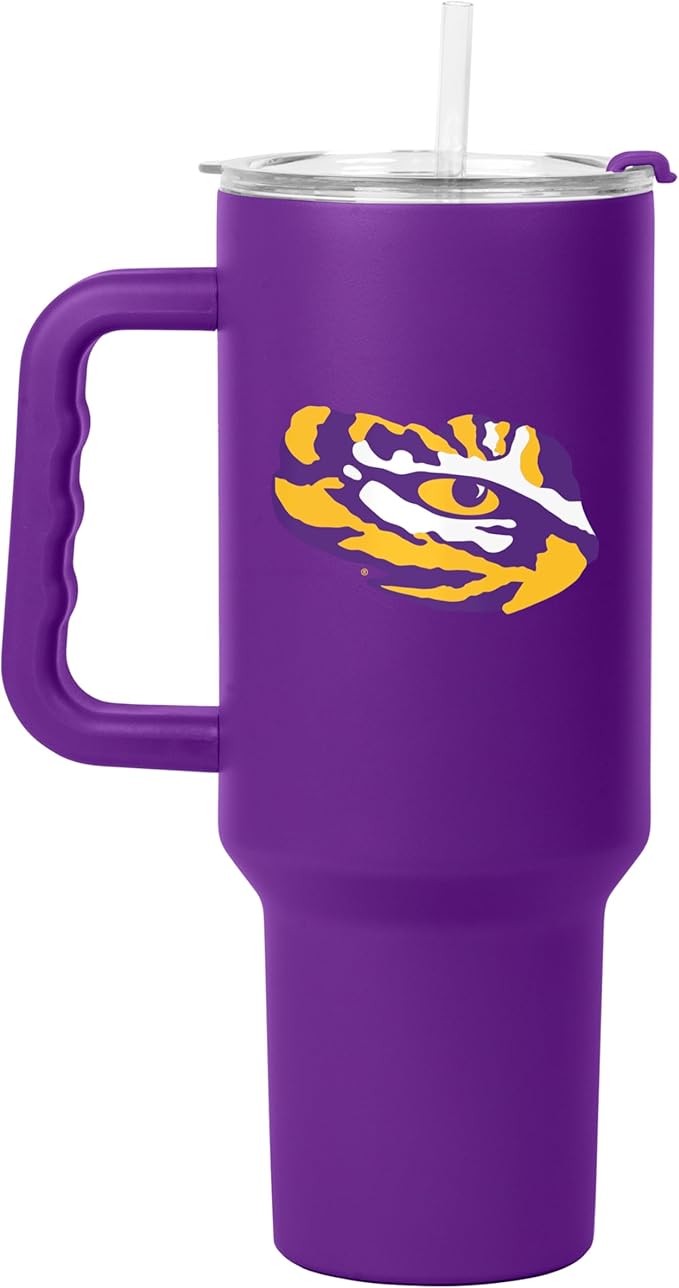 Logo Brands NCAA 40 oz Tumbler with Handle -Stainless Steel Insulated Travel Tumbler with Straw Lid – Powder Coated, Leak-Resistant, Keeps Drinks Hot/Cold – Great for Tailgating, or Everyday Use