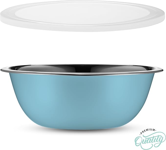 WHYSKO Stainless Steel Mixing Bowl Set, 10 Piece Stainless Steel Mixing Bowls with Lids Set for Food Prep Storage and Serving, Dishwasher Safe for Kitchen Baking Cooking, Light Blue