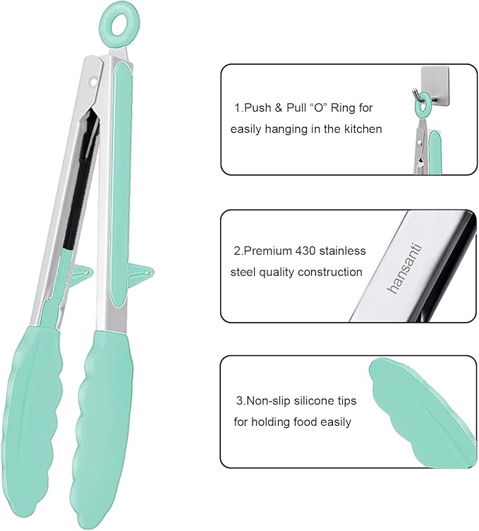 4 Pack Silicone Kitchen Cooking Tongs Set, Stainless Steel Nonstick Food Tong with BPA Free Silicone Tips for Serving Pasta Spaghetti Steak Pie Pizza Salad Vegetable Fruit Grilling BBQ Buffet 9" & 12"