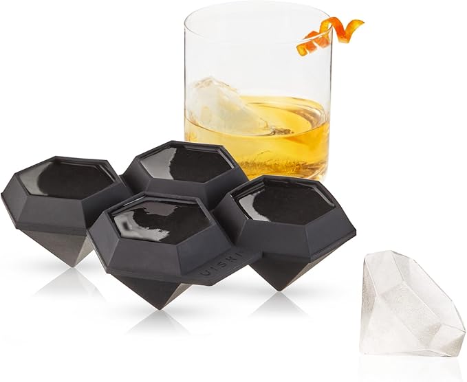 Viski Tray Extra Large Diamond Mold, Craft Ice for Cocktails, Bar Accessories, Set of 1, Makes 4 XL Cubes, Black