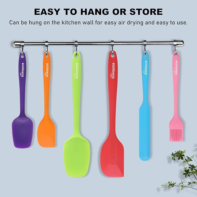 NileHome Silicone Spatula Set, 6 Pieces Food Grade Kitchen Utensils with Silicone Brush Heat Resistant Dishwasher Safe BPA-Free Rubber Spatula for Scraping, Baking, Cooking, Mixing-Multicolor