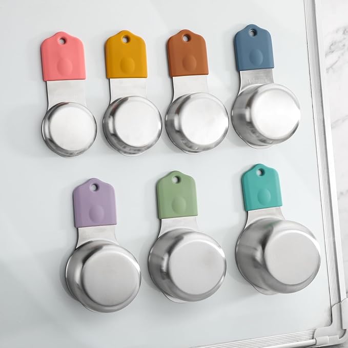 Magnetic Measuring Cups Stainless Steel Magnetic Measuring Cups Set of 7 Stackable Nesting Heavy Duty Metal Measure Cup for Measuring Dry or Liquid Ingredients