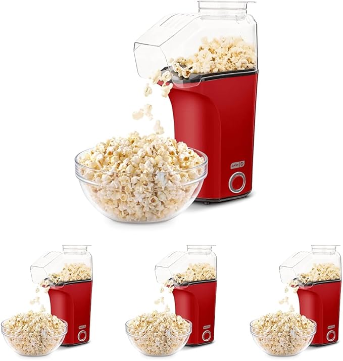 Dash Fresh Pop Popcorn Maker - Oil-Free,Air Popcorn Popper - With Measuring Cup & Recipe Guide - Perfect for Movie Nights - 16 Cups,Red,(Pack of 4)
