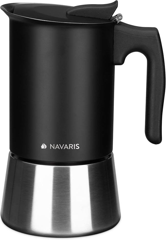 Navaris Moka Coffee Pot - Percolator Espresso Maker for Stovetops Induction Gas Electric Stove Hob - Stainless Steel Percolated Coffee Pot - 10 fl oz