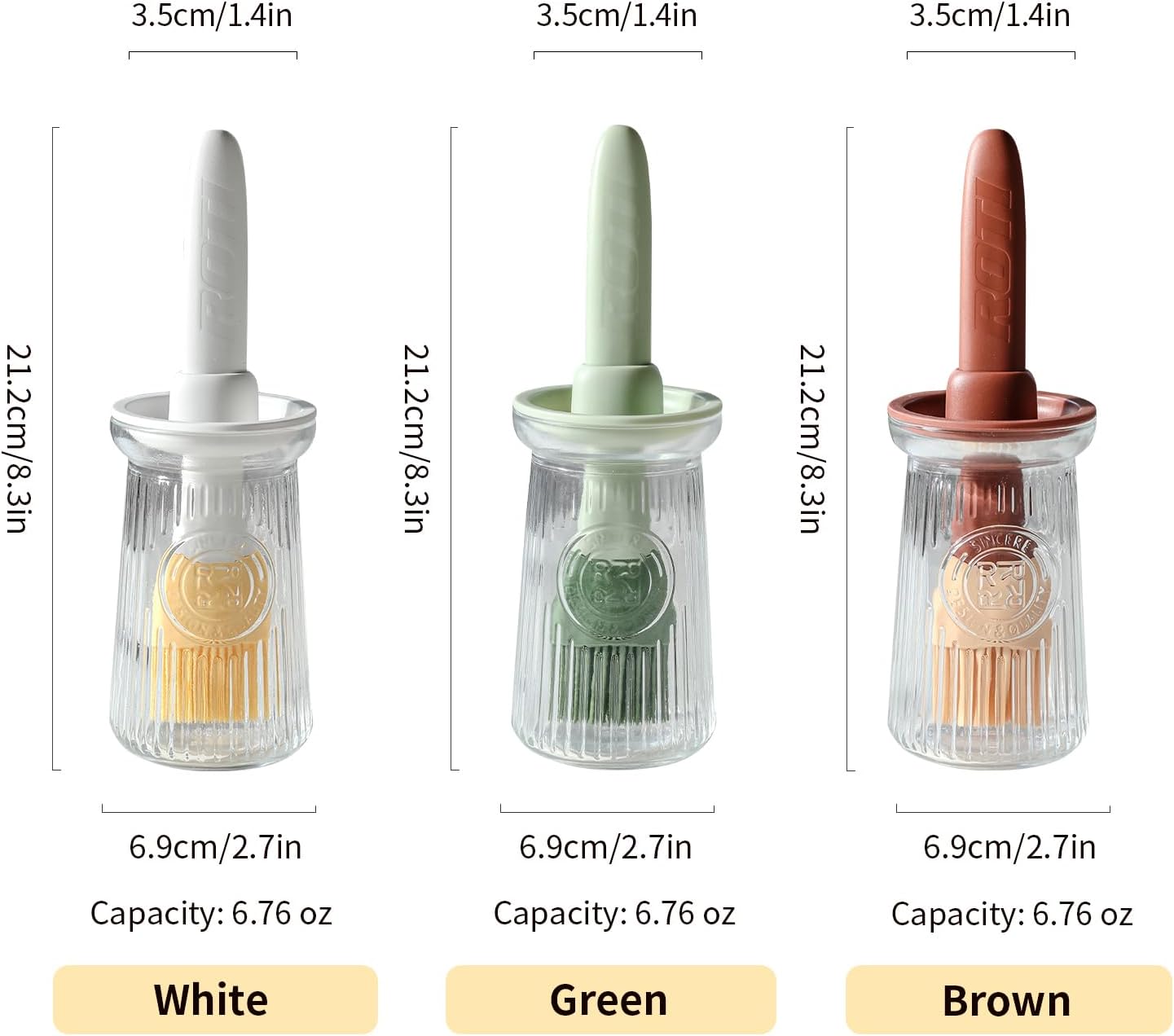 Oil Dispenser with Brush - Glass Olive Oil Dispenser for Kitchen, 3 IN 1 Oil Dispenser Bottle with Silicone Basting Brush for Cooking Vinegar Sauce BBQ Grill Frying (Brown/White)