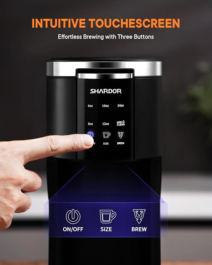 SHARDOR 3 in 1 Coffee Maker, K Cup Coffee Maker Compatible with Ground Coffee & Teas, Single Serve Coffee Machine, 6–14oz Brew Sizes, 40oz Detachable Water Reservoir, Descale Settings, Black
