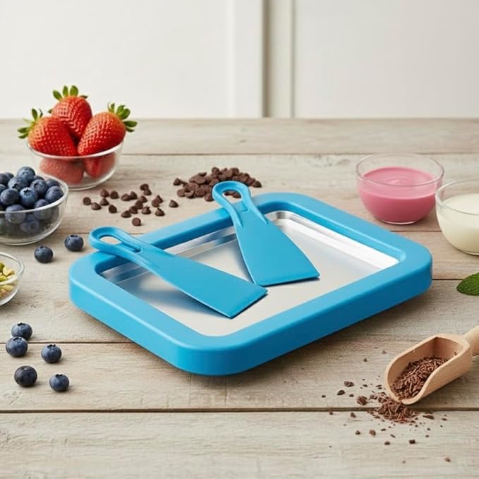 Ice Cream Roll Maker Rolled Ice Cream Machine, Sweet Spot Pan, Instant Cold Plate, Ideal for Making Rolled Ice Cream Soft Serve Slushies Frozen Yogurt Sorbet and Gelato (Summer Blue)