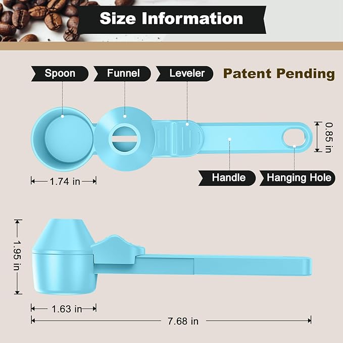 Coffee Scoop & Funnel for Reusable K Cup Refillable Coffee Pods, Coffee Measuring Spoon 2 Tablespoon Capacity, Scoop with Funnel for Ground Coffee, Protein Powder, Tea (Blue, 2 Pack)