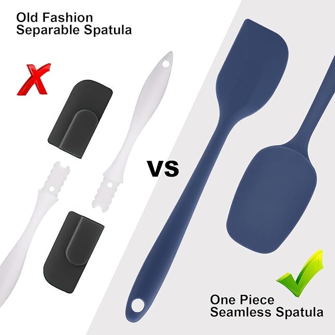 Silicone Spatulas Set, Rubber Spoon Spatula Heat Resistant Spoonula One Piece Design Seamless Spatula Non-Stick Scrapers Baking Mixing Tool (Dark Blue)