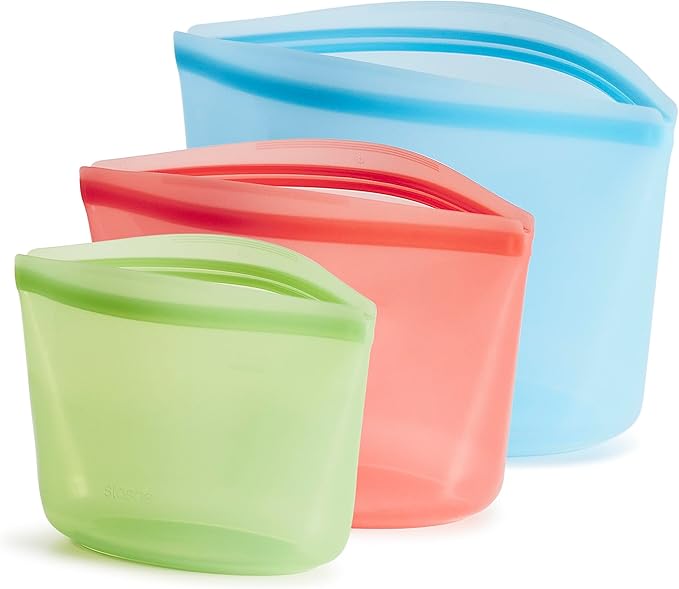 Stasher Silicone Reusable Storage Bags, 3-Pack, Reusable Freezer Bags, Microwave, Dishwasher, Oven Safe, Sous Vide, Premium Lunch Containers, Eco Friendly, Food Storage Bags, Snack Bags, Multicolor | Reusable Food Bags