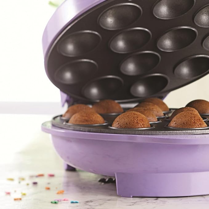 Electric Cake Pop Maker – Nonstick 12 Cake Pop and Donut Hole Baker, Fast Baking with Indicator Lights & Cool Touch Handle, Purple