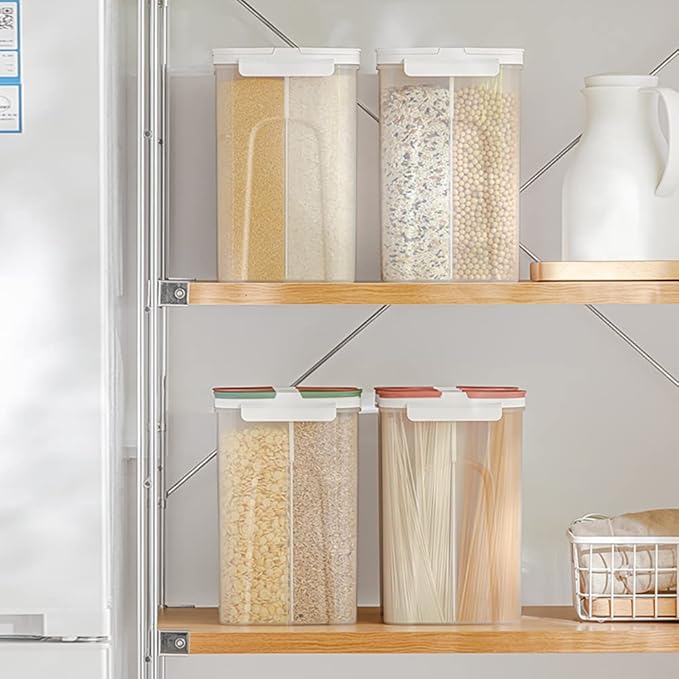 Poeland Storage Jars Canisters with Built-in partition / 4 compartments for Spaghetti Pasta Noodles Cereal - White 2Pack