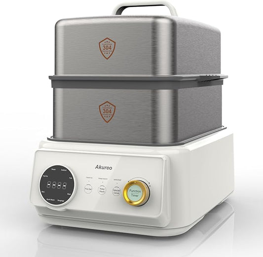 10L steamer + 4.5L cooking pot, electric food steamer for 4–6 servings, vegetable steaming, 8-hour keep warm function, dry-boil protection, 304 stainless steel material.