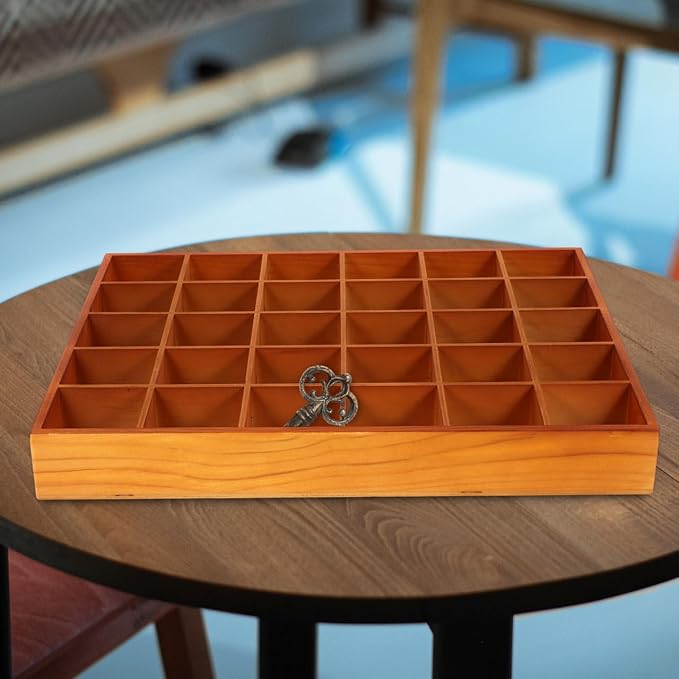 ULTECHNOVO Wooden Sorting Tray Grid Display Wood Divided Organizer Brown Finished Section Box (30 Compartments,15. 72x13. 17x1. 97 Inch Each Tray)