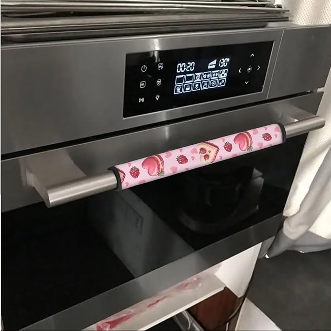 Cute Fridge Door Handle Covers Pack of 6 Kitchen Appliance Decor Handles Waterproof Door Cloth Protector for Refrigerator Cabinet Dishwasher, Berry Love Heart Shaped Cake Pink