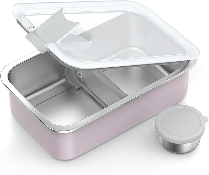 Bakpoco Stainless Steel Bento Lunch Box for Adult, 42oz Leak-Proof Lunch Box Containers, Microwave-Safe, with Adjustable Divider, Convenient Metal Lunchbox for Work, Travel