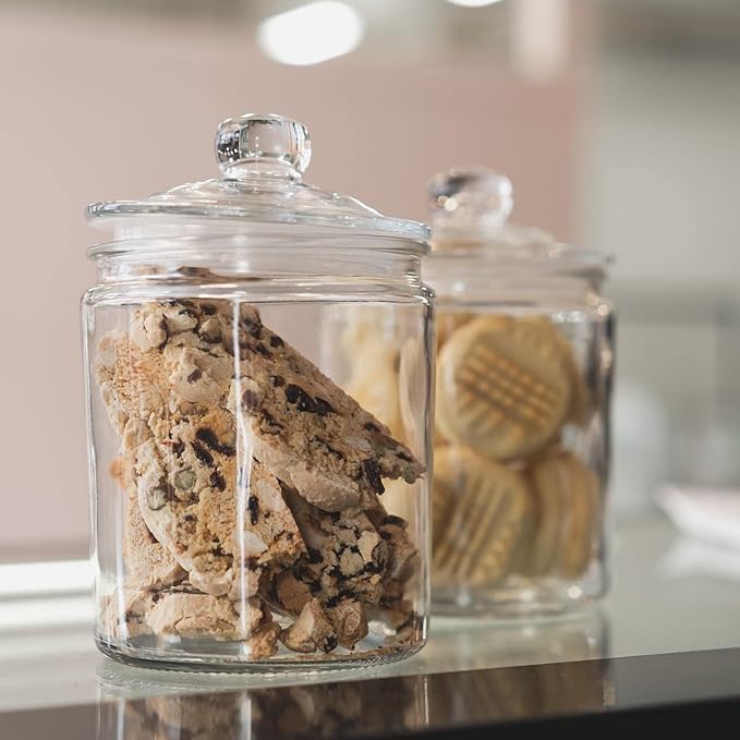 Le'raze Glass Canister Set for Kitchen Counter + Labels & Marker - Set of 2 - Glass Cookie Jars with Airtight Lids - Food Storage Containers with Lids Airtight for Pantry - Flour, Sugar, Coffee, etc.