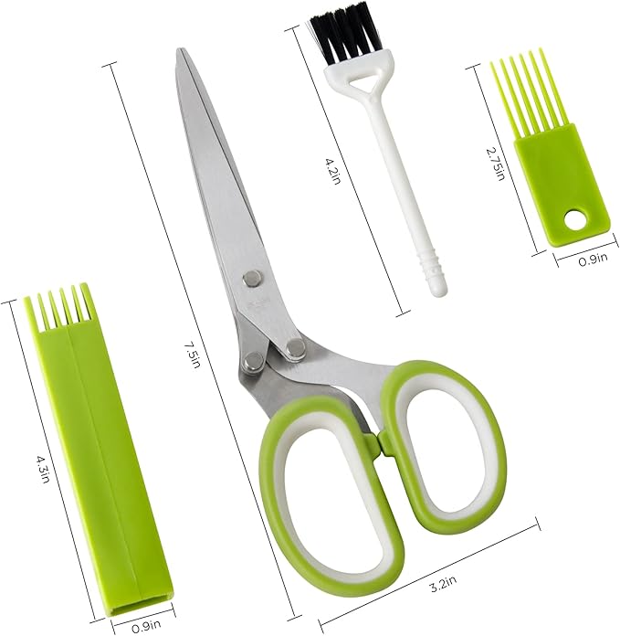 Styleonme Scissors Herb, Sharp Heavy Scissors for Cutting, Chopping and Cooking Fresh Garden Herbs, 5 Stainless Steel Blades and Covers, Vanilla Cutter Chopper Kitchen Gadgets