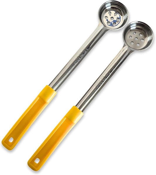 1 Ounce Slotted Stainless Steel Portion Control Ladle Spoon for Measuring and Serving; Commercial Grade Serving Scoops [Pack of 12]