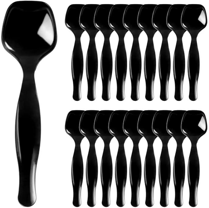 18 Count Disposable Black Plastic Serving Spoons for Buffet, Large Serving Spoons Heavy Duty Disposable Serving Utensils for Catering Wedding Holiday Party Events (Black, 18pcs spoons)
