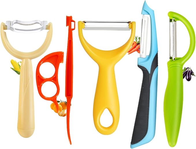 6 Pcs Kitchen Vegetable Potato Peeler Set, Including Corn Peeler, Corn Stripper for Corn on the Cob Tool, Potato, Carrot, Apple Peelers + Orange Peeler Tool, Y Peeler for Veggie & Fruit(Color-1)