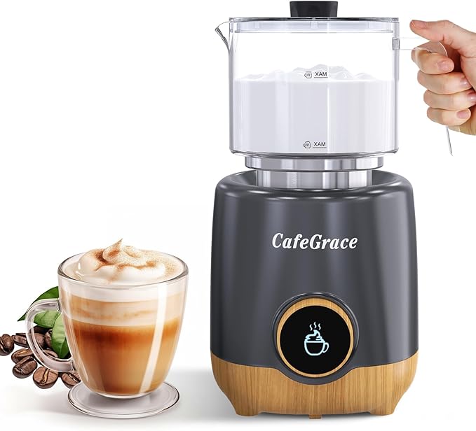 8 in 1 Milk Frother and Steamer, 20 oz Large Capacity, 550 Watts, Fast Froth Whip Creamy, Automatic Warm and Cold Foam Frother for Coffee, Latte, Macchiato, Cappuccino, Hot Chocolate