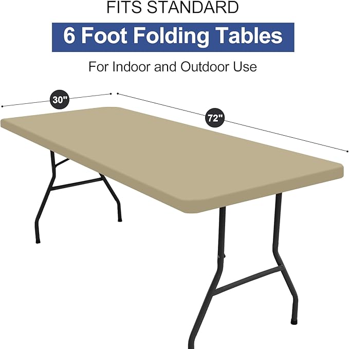 homing Rectangle Table Cloth Cover, Waterproof Polyester Elastic Fitted Tablecloth, Fits for 6 Foot Folding Tables, Washable Table Protector for Picnic, Camping, Outdoor (Taupe, 30" x 72")