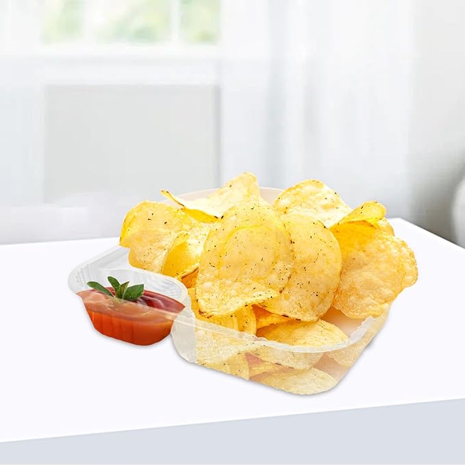 RHBLME 300 Pack Large 8"x6" Plastic Nacho Trays, 2 Compartment Disposable, Plastic Nacho Containers with Chip and Dip Holder for Party, Festivals, Kids, Theater