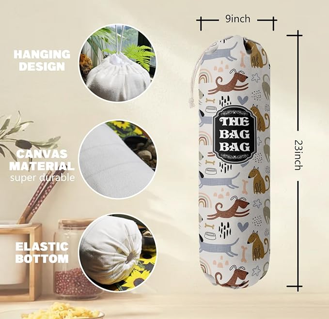 The Bag Bag Grocery Bags Holder Organizer, Wall Mount Plastic Storage Container Dispenser, Pet Lovers' Home Kitchen Bags, Ideal Gifts For Women, Dog Mom, Dad