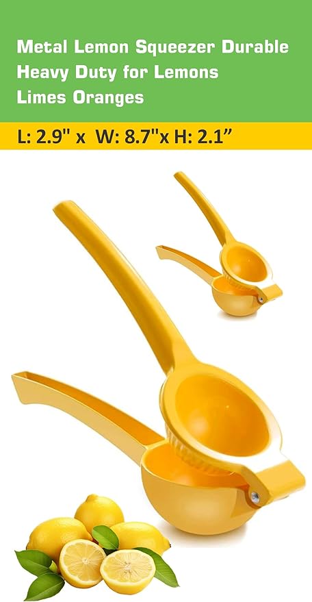 EcoQuality Heavy Duty Handheld Yellow Citrus Juice Squeezer Premium Lemon, Lime & Orange Press for Maximum Extraction Easy to Use, Durable and Rust Resistant Metal Manual Juicer (24)