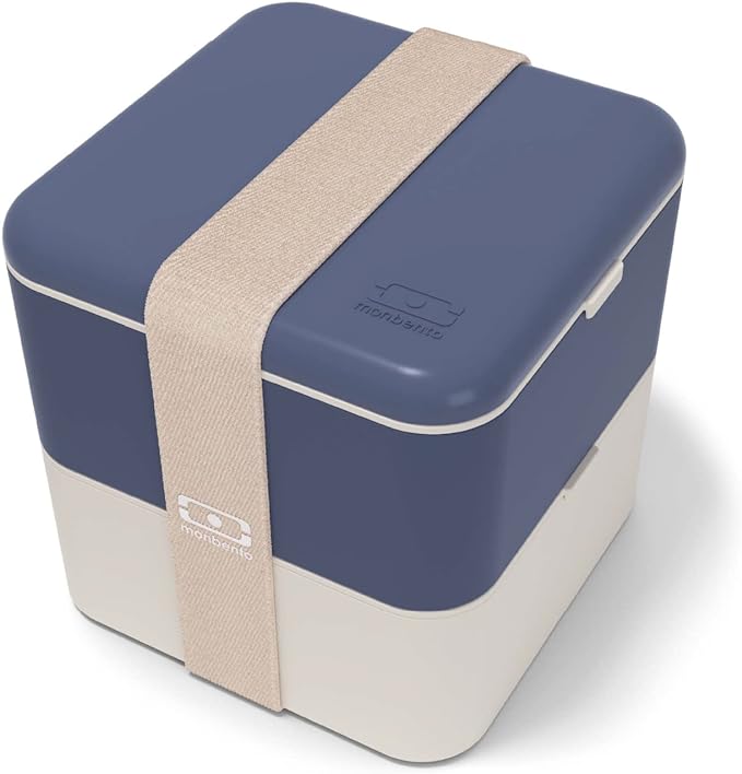 monbento - Large Bento Lunch Box MB Square Blue Natural with 2 Compartments - 57 oz - Leakproof Lunch Box for Work/Picnic/Meal Prep - BPA Free - Microwave & Dishwasher Safe - Blue