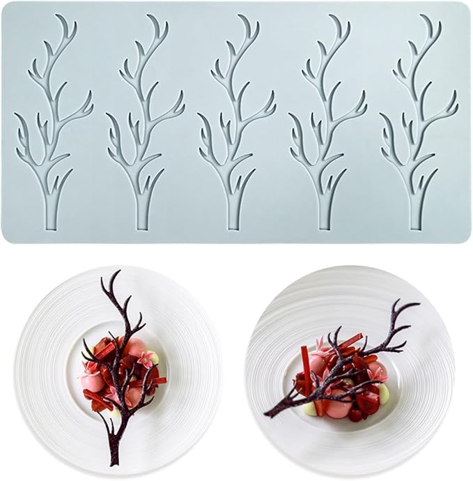 TUKE 3D Branch Silicone Tuile Fondant Mold for Baking, Polymer Clay, Sugar Craft - Hollow Candy Lace Design (9.52x4.92x0.12inch)