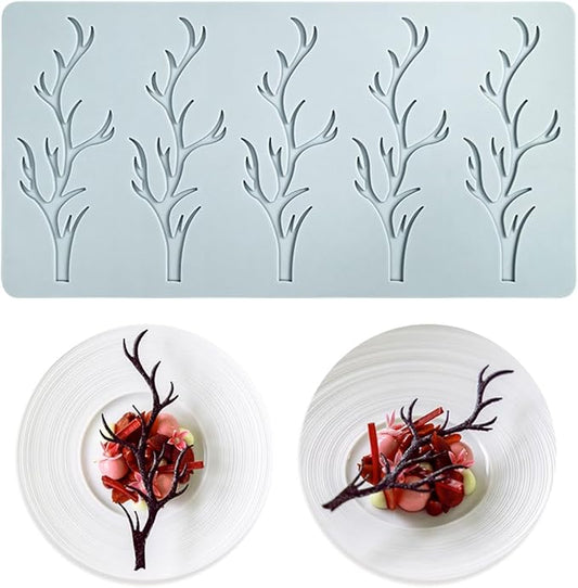 TUKE 3D Branch Silicone Tuile Fondant Mold for Baking, Polymer Clay, Sugar Craft - Hollow Candy Lace Design (9.52x4.92x0.12inch)