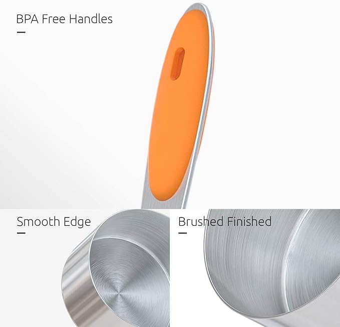 U-Taste 18/8 Stainless Steel Measuring Cups and Spoons Set of 10 and 12.6in Stainless Steel Danish Dough Whisk (Orange)
