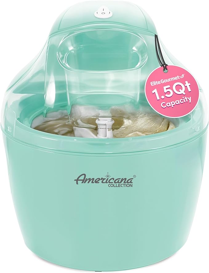 Americana Collection Elite EIM-1432M 1.5 Quart Automatic Easy Homemade Electric Ice Cream Maker, Frozen Yogurt, Sorbet, Gelato Treat, with Recipes, Mint