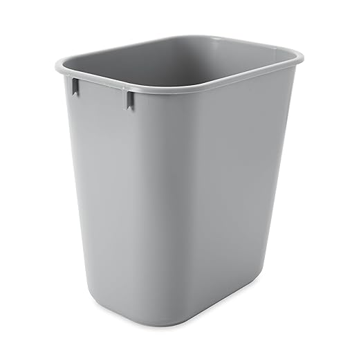Rubbermaid Commercial Products Deskside Wastebasket/Trash Can, 3.25-Gallon/13-Quart, Gray, Plastic, for Bedroom/Bathroom/Office, Fits Under Desk/Sink/Cabinet