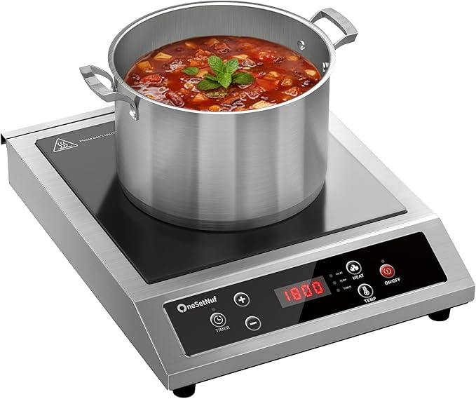 Stainless Steel Induction Cooktop, Professional-Grade Induction Cooker with Precise Temperature Control,Portable Countertop Burner with UL Certified, 10 Hours Timer Powerful 1800W Hot Plate