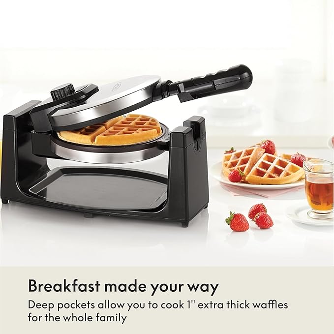 bella Classic Rotating Belgian Waffle Maker with Nonstick Plates, Removable Drip Tray, Adjustable Browning Control and Cool Touch Handles, Stainless Steel
