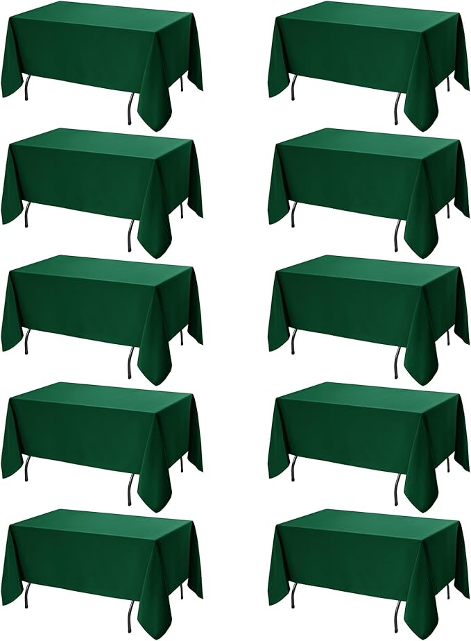 10-Pack Hunter Green Tablecloths for Rectangle Tables, 70 x 108 Inches, Stain-Resistant Polyester Fabric for 6 Foot Tables - Washable Table Covers for Weddings, Birthday Parties, Events